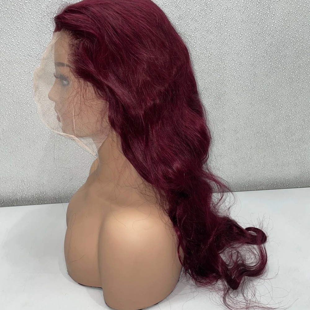 30in Burgundy 13x6 Lace Front Human Hair Body Wave Wig - Picture 7 of 11